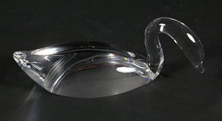 Signed Steuben Clear Glass Swan