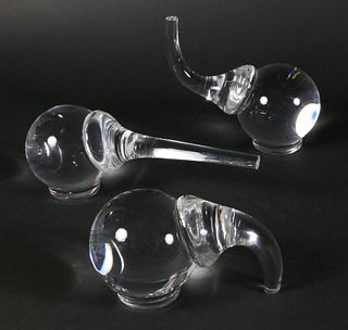 Group of Three Signed Steuben Clear Glass Elephants