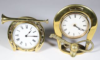 Two Brass "Fox Hunting" Clocks One Stamped Wusterscutz Bechstered