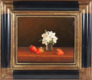 Jean Marie Daneis Oil on Canvas "Floral Still Life with Strawberries"