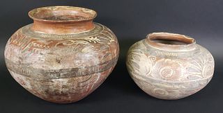 Pair of Midwestern Paint Decorated Navajo Style Clay Pots, 20th Century