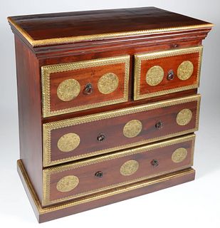 Contemporary Mahogany and Engraved Brass Trimmed Chest of Drawers