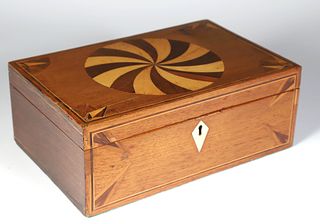 Inlaid Circular Pinwheel Tropical Wood Box, 19th Century