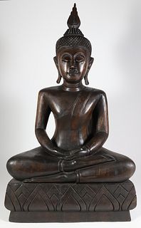 Vintage Carved Wood Figure of Buddha