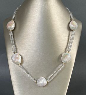 19mm x 23mm Baroque Pearl and Faceted Aquamarine Bead Necklace
