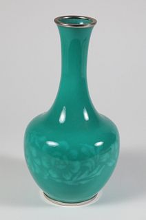 Japanese Turquoise Green Musen Shippo Wireless Cloisonne Vase