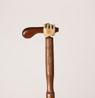 Whaleman Made "Clenched Fist" Walking Stick, 19th Century