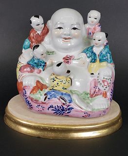 Chinese Porcelain Happy Buddha with Children Figurine, 20th century
