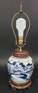 Chinese Blue and White Canton Ginger Jar Lamp, 20th century