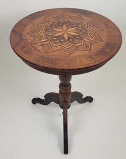 Antique Italian Parquetry Star Inlaid Gueridon Table, 19th Century