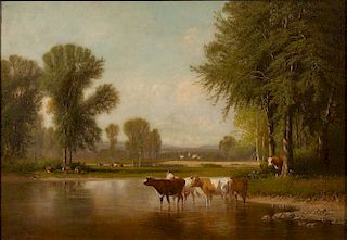CLINTON LOVERIDGE, (American, 1838-1915), Landscape With Cows