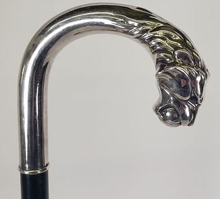 French Silver Lions Head C-Grip Cane