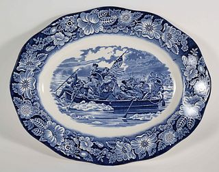 Ironstone Liberty Blue Commemorative Porcelain Platter "Washington Crossing The Delaware"