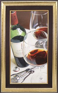 D. Volkov Oil on Canvas "Chateau Latour" Table Still Life, circa 2004