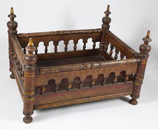 Indo-Persian Hand Carved and Painted Pet Cradle, 19th Century