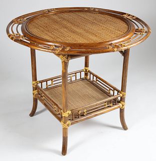 McGuire Circular Rattan Side Table with Square Lower Tier Stretcher