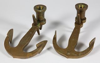 Pair of Vintage Brass Anchor Candlesticks