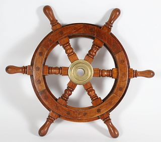 Miniature Mahogany and Brass Six Spoke Ship's Wheel
