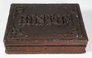 Black Forest Carved Wood "Boston" Game Box, 19th Century