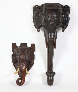 Two Indian Carved Wood Elephant Wall Sculptures