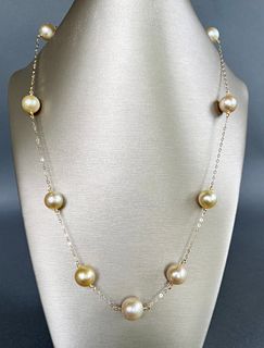 Golden South Sea Pearl Tin Cup Necklace, 10mm - 13mm