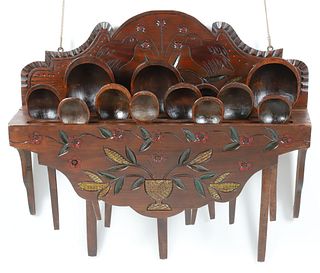 Large Antique Pennsylvania Dutch Carved Wood Spoon Rack