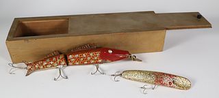 Two Ice Fishing Lures in a Slide Top Box