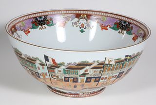 Chinese Export Style Hong Decorated Punch Bowl