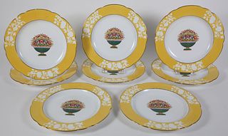Set of Nine Copeland Spode Flower Basket Decorated Dessert Plates