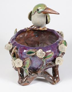 Chinese Glazed Earthenware King Fisher Cache Pot, 20th Century