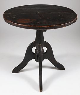 Black Painted Folk Art Round Sculptor's Table