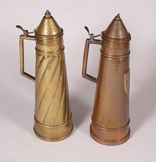 Two Vintage Tall Hand Hammered Beer Steins