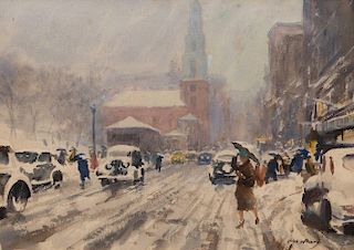 JOHN WHORF, (American, 1903-1959), Blizzard, Park Street
