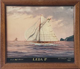 Contemporary Acrylic on Wood Panel "Portrait of Yacht Leda II"