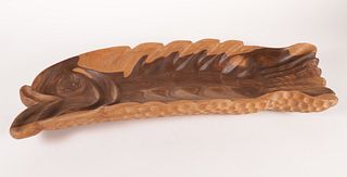 Victor Hempel Carved Exotic Wood Dolphin Shaped Platter, circa 2015