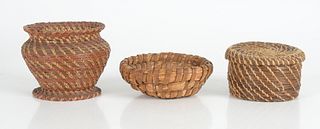 Two Native American Pine Straw Baskets