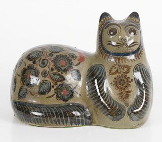 A Large Tonala Mexican Pottery Cat 