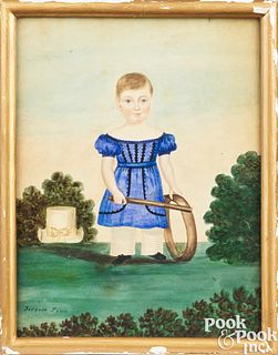 Watercolor portrait of a young boy with hoop