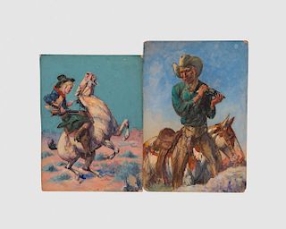 HENRY "HARRY" BROWN BAKER, (American, 1868-1941), Cowgirl on a Bronco and Cowboy on a Bronco