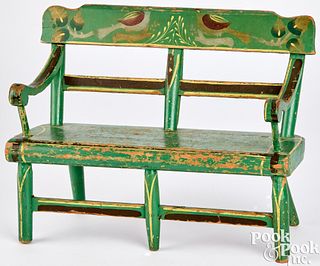 Painted plank bottom doll settee, 19th c.