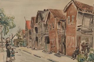 AMERICAN SCHOOL , (20th century), Street View with Figures