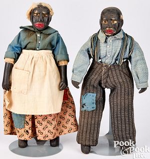 Pair of Black Americana carved dolls, early 20th c