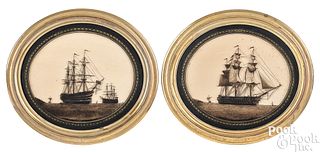 Pair of reverse painted nautical scenes