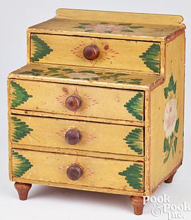 Painted pine doll chest of drawers, 19th c.
