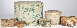Collection of six wallpaper boxes, 19th c.