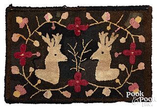 Hooked rug of stags, 19th c.