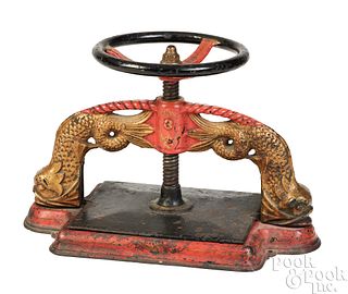 Painted cast iron book press, 19th c.