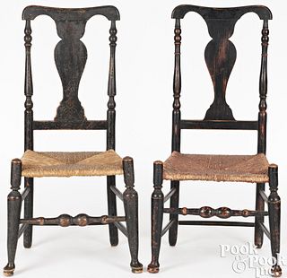 Two New England Queen Anne rush seat side chairs