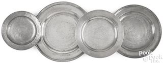 Four Massachusetts pewter plates/chargers