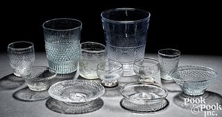 Eleven pieces blown three-mold clear glass
